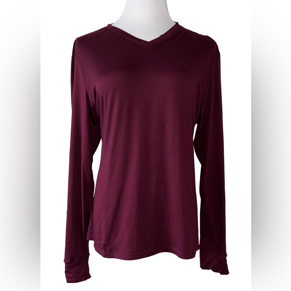 Cuddl Duds Chill Chasers Stretch Microfiber Long Sleeve V-Neck Top CD8585 Fig